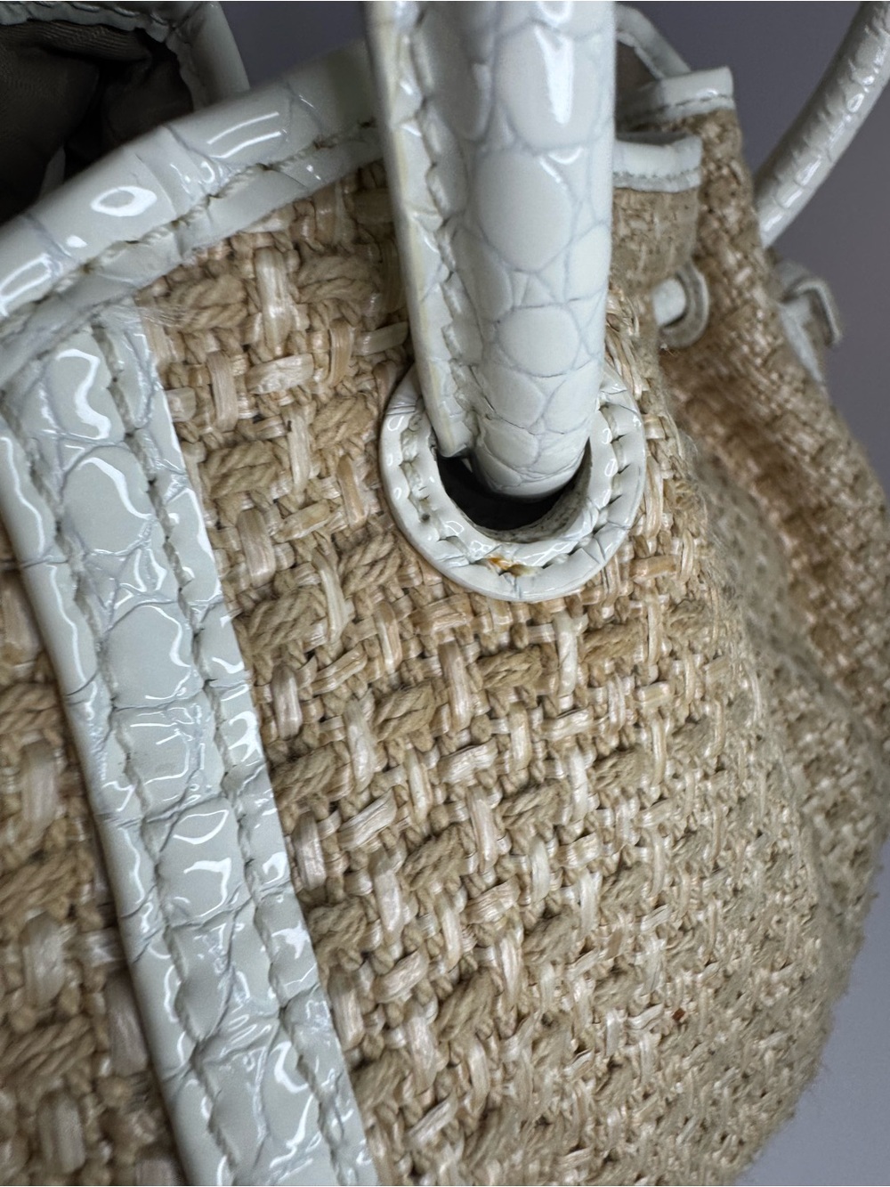 #361 Cole Haan Straw Fabric & Embossed Patent Leather Bag - Picture 10 of 15